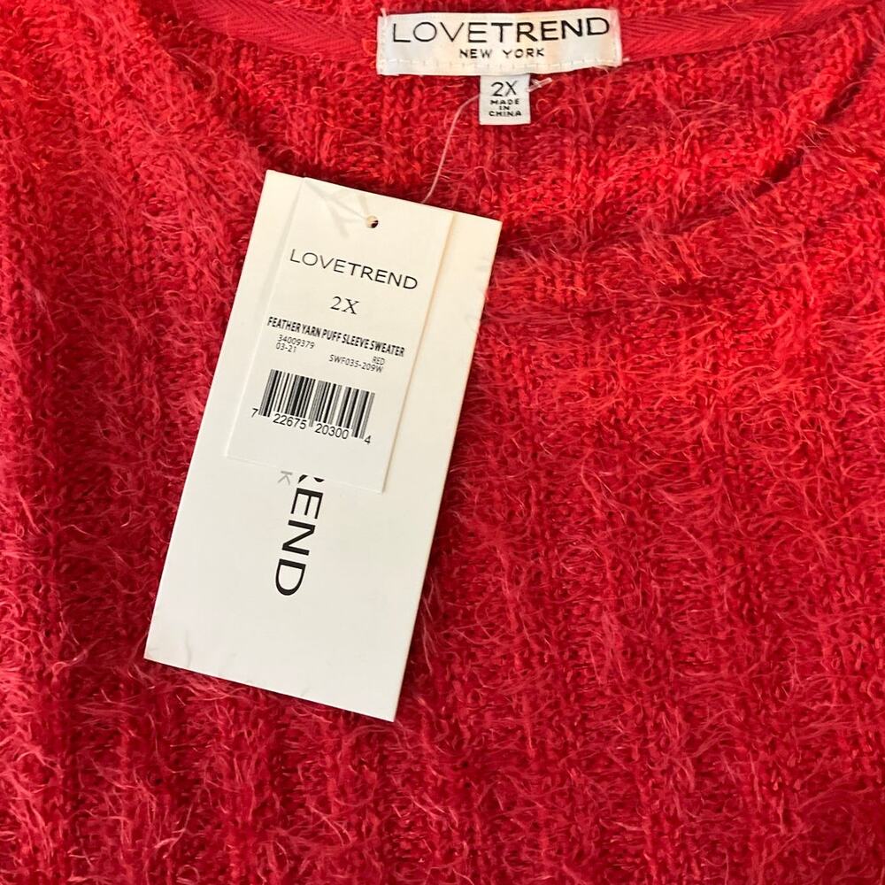 LoveTrend New York Women's Red Feathered Yarn Puff Sleeve Crop Sweater | Size 2X - Picture 6 of 8